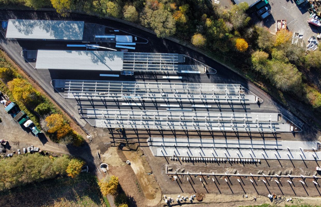 Aerial view of a photovoltaic system.